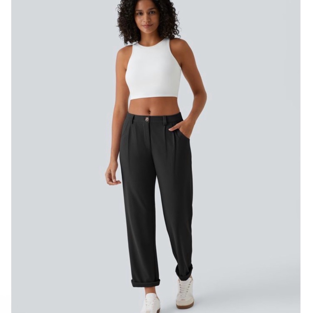 Mid Rise Zipper Pocket Waffle Casual Pants